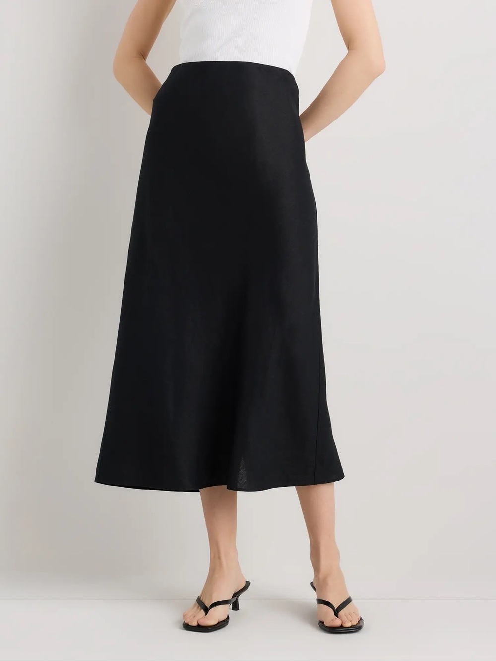 Black A-Line Midi Linen Skirt